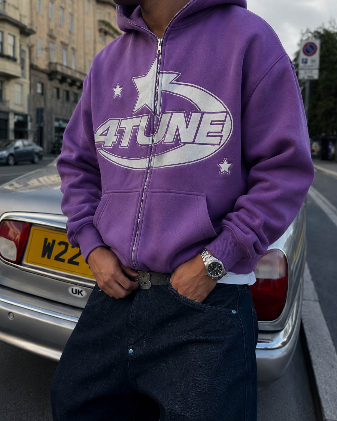 Full Zip 4Tune violet détail print étoile frontal