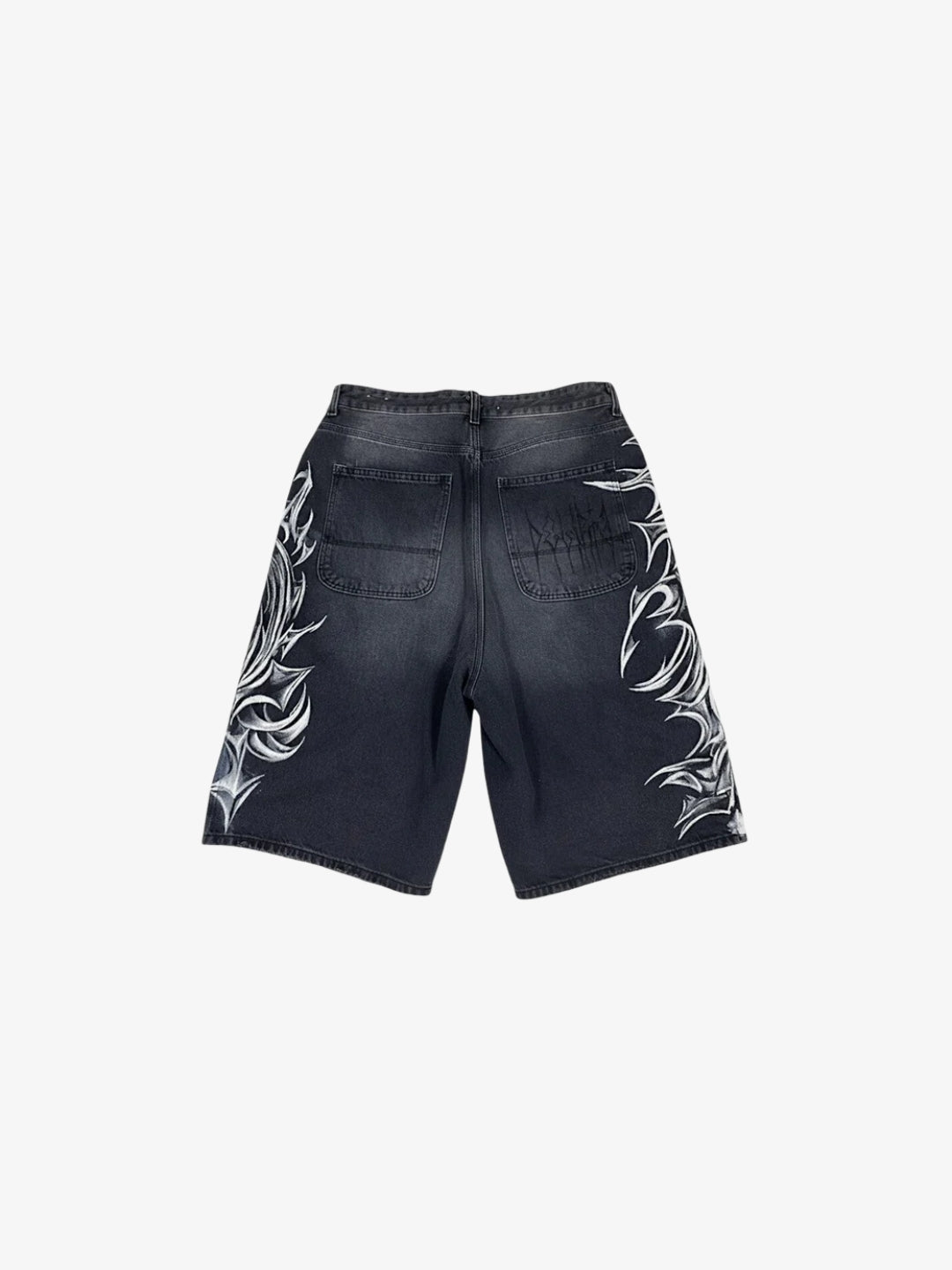 Jorts Tribal Y2K vue de dos, print tribal et poches dos