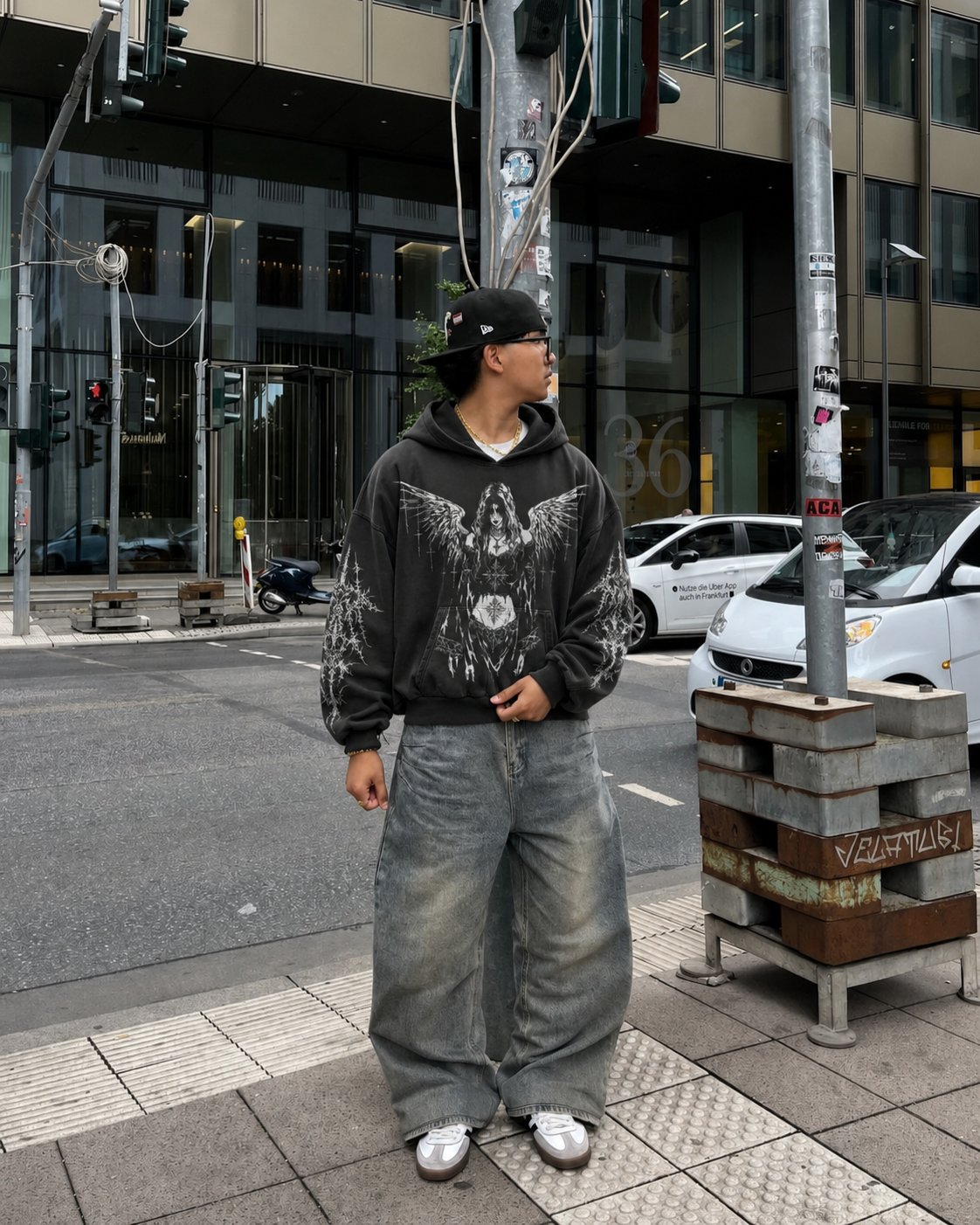 Black angel hoodie worn streetwear Y2K
