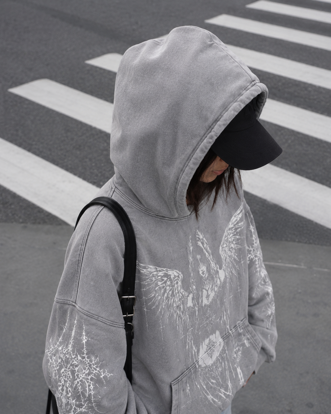 Grey angel hoodie Y2K hood detail
