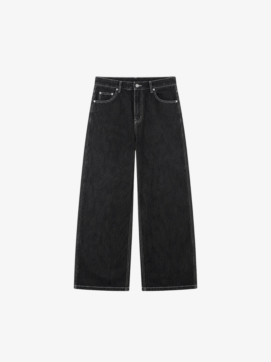 Black embroidered jeans front view