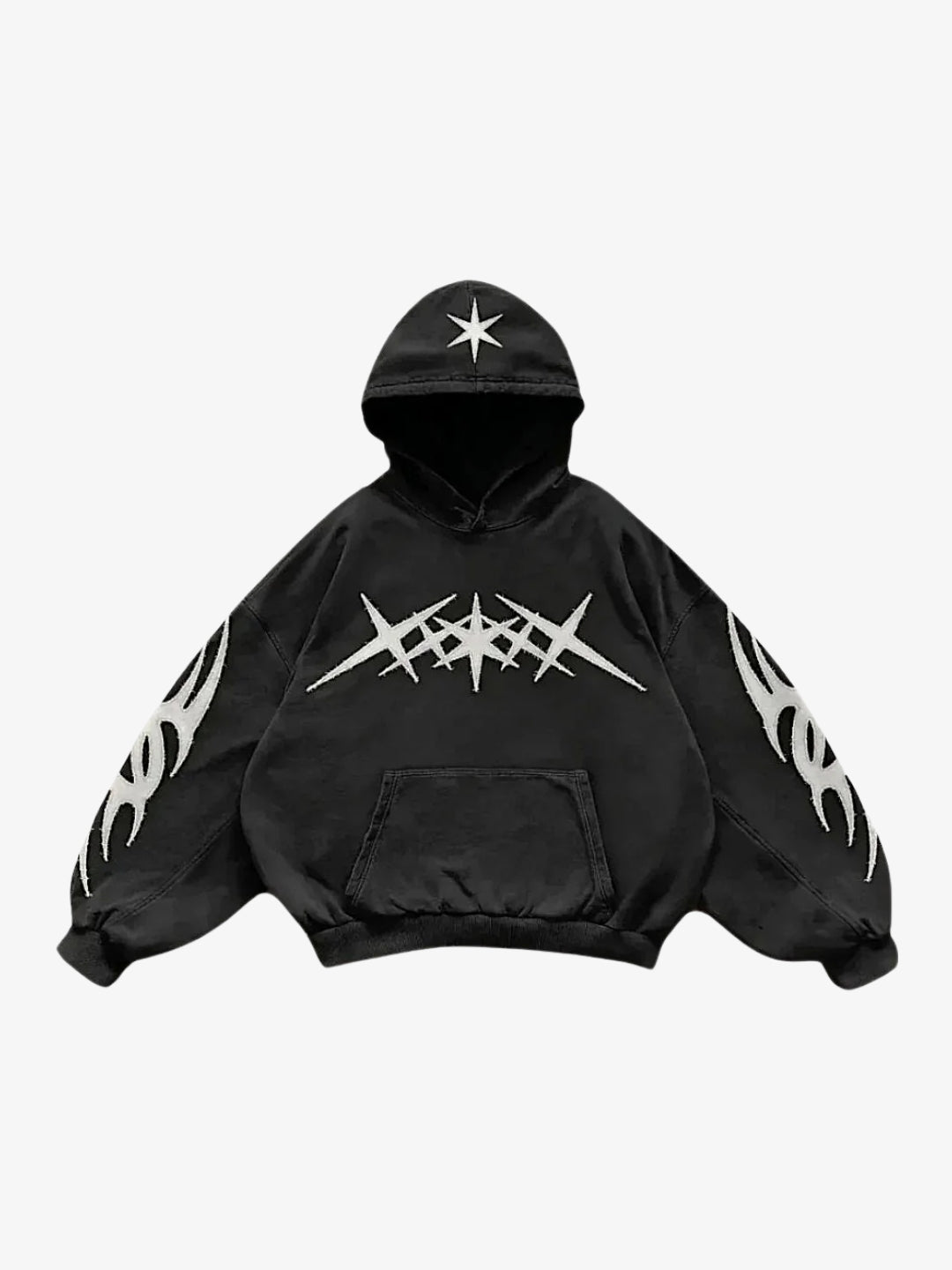 Black oversized star hoodie front view