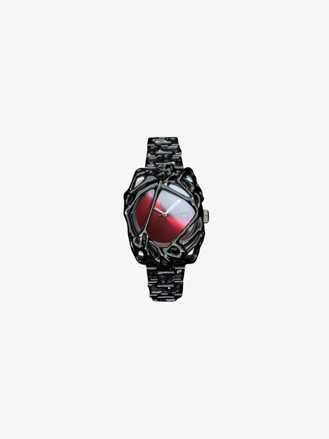 Black cyberpunk watch red dial front view