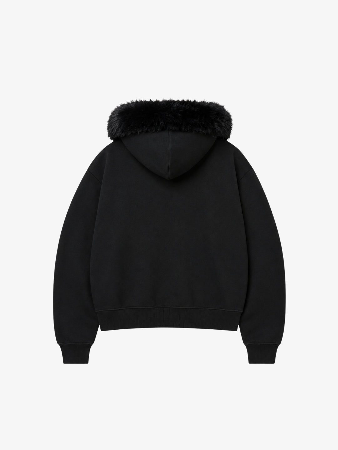 Black faux fur zip up hoodie Y2K rear view