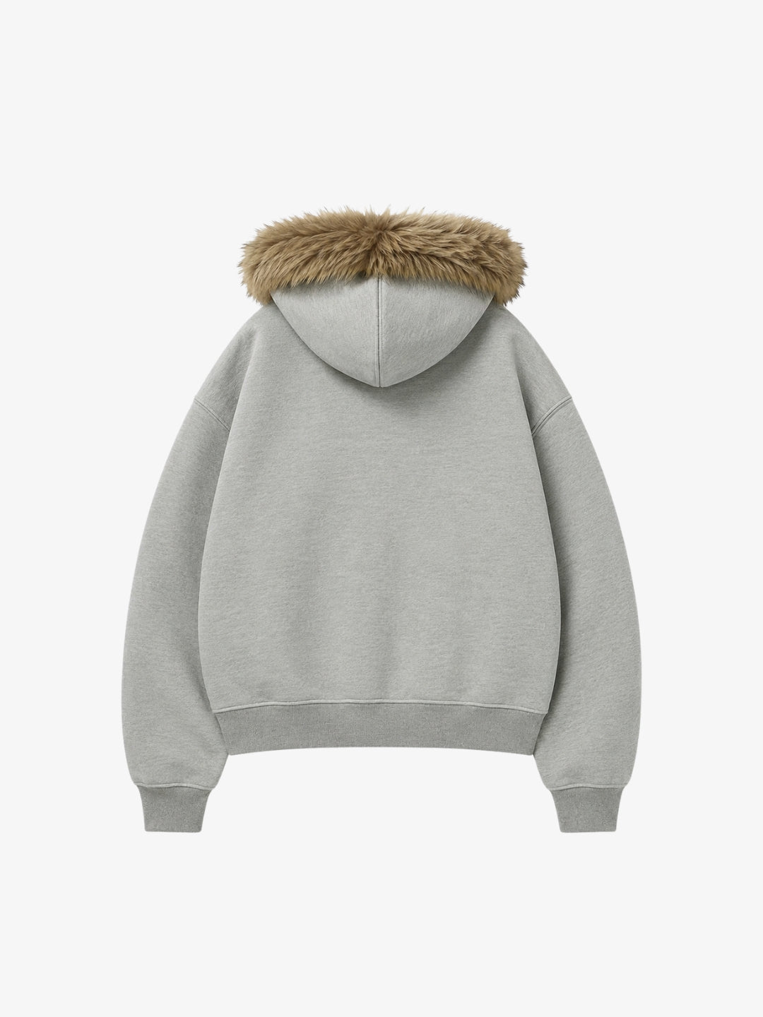 Grey faux fur zip up hoodie Y2K rear view
