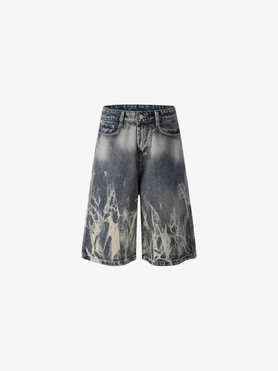 Jorts Flammes de face, denim blue stonewash avec motif flammes délavé