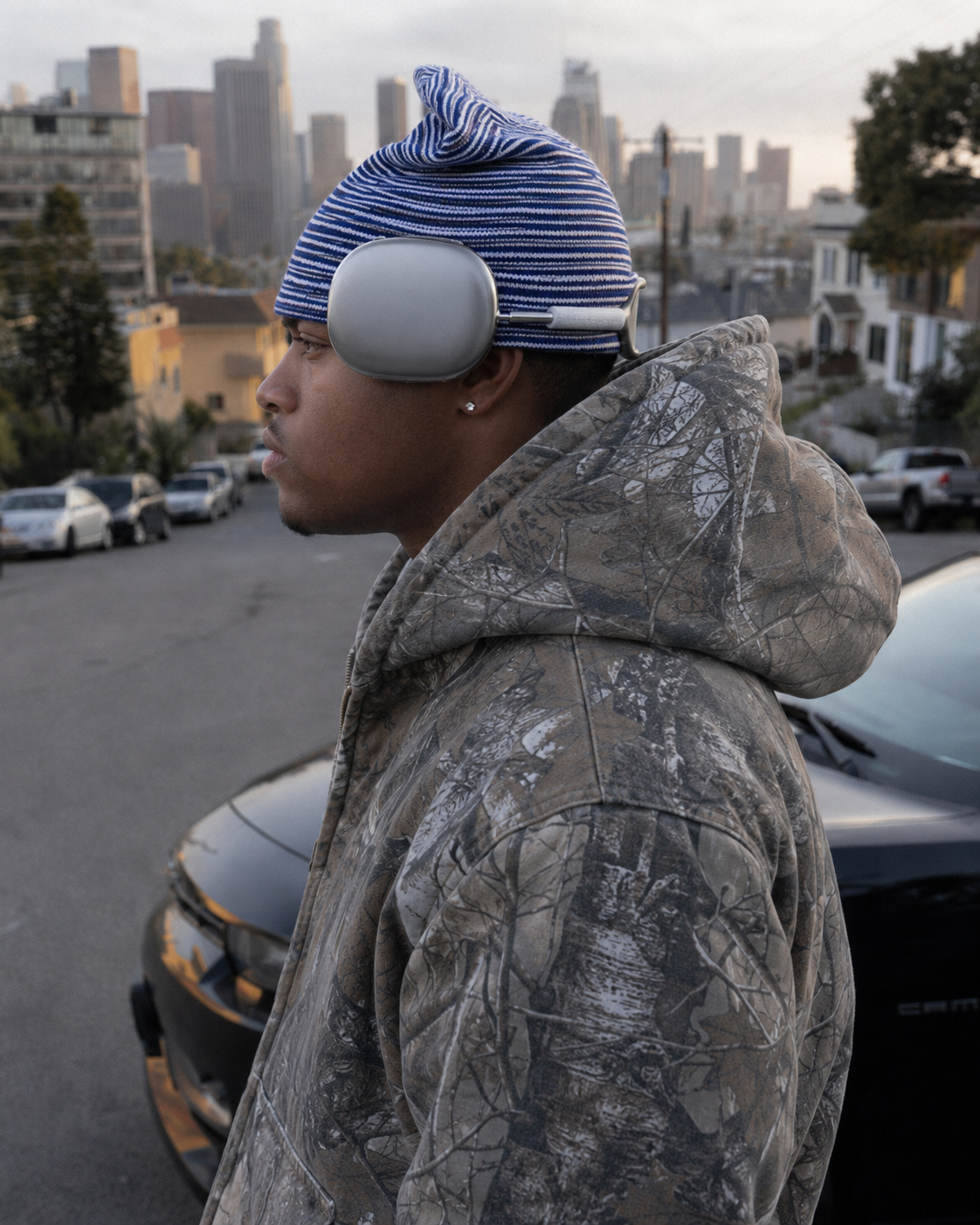 Y2K forest camo zip up hoodie hood detail