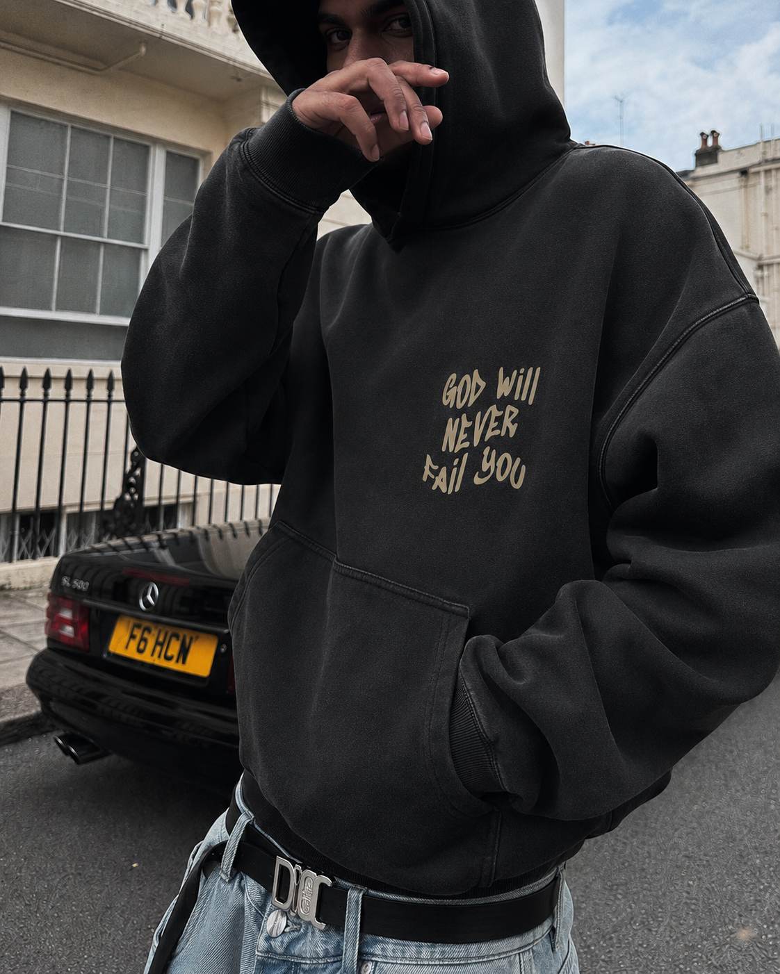 Black God Will Never Fail You hoodie chest print detail