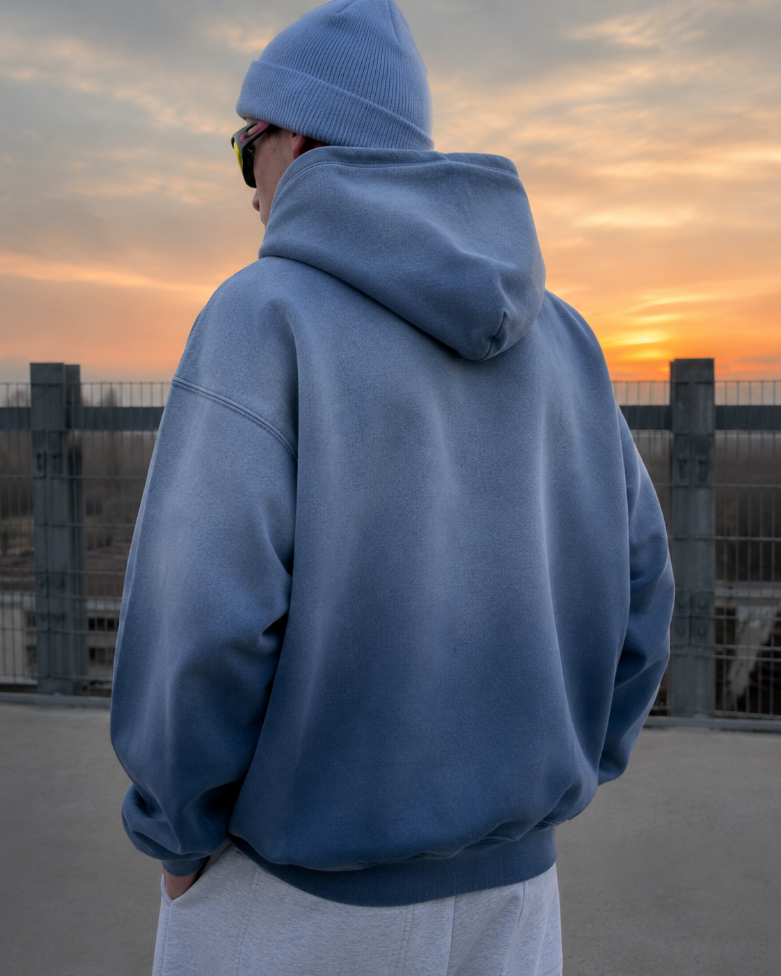 Blue gradient hoodie Y2K streetwear back view