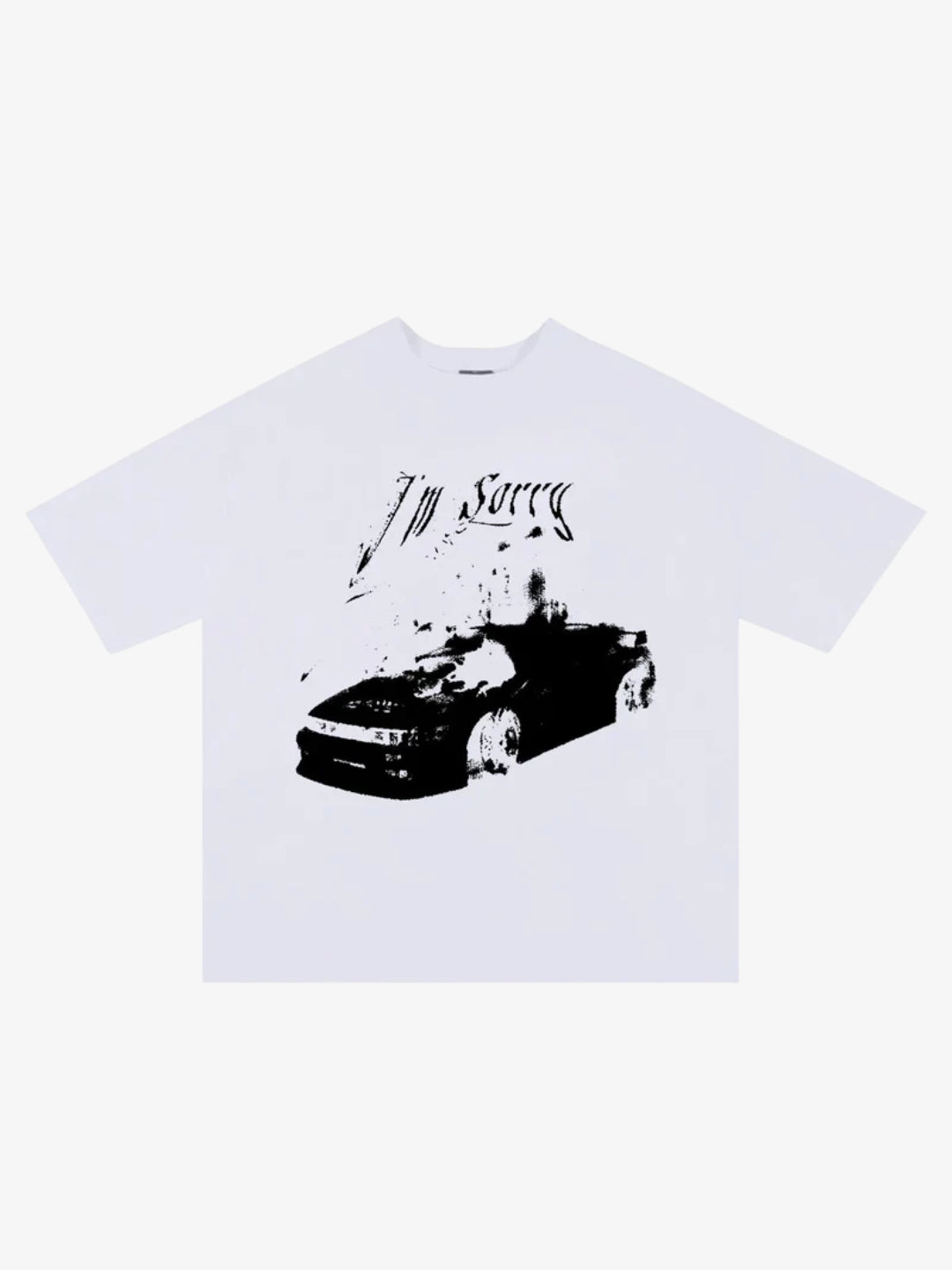 T-shirt Im Sorry Y2K blanc print voiture racing vue avant