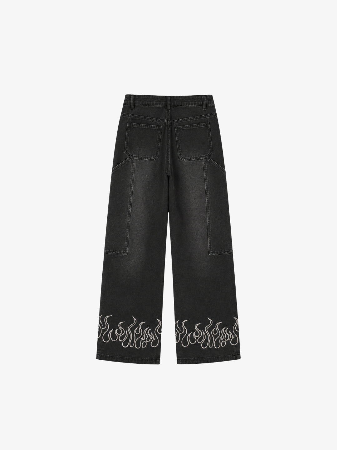 Black flame jeans back view