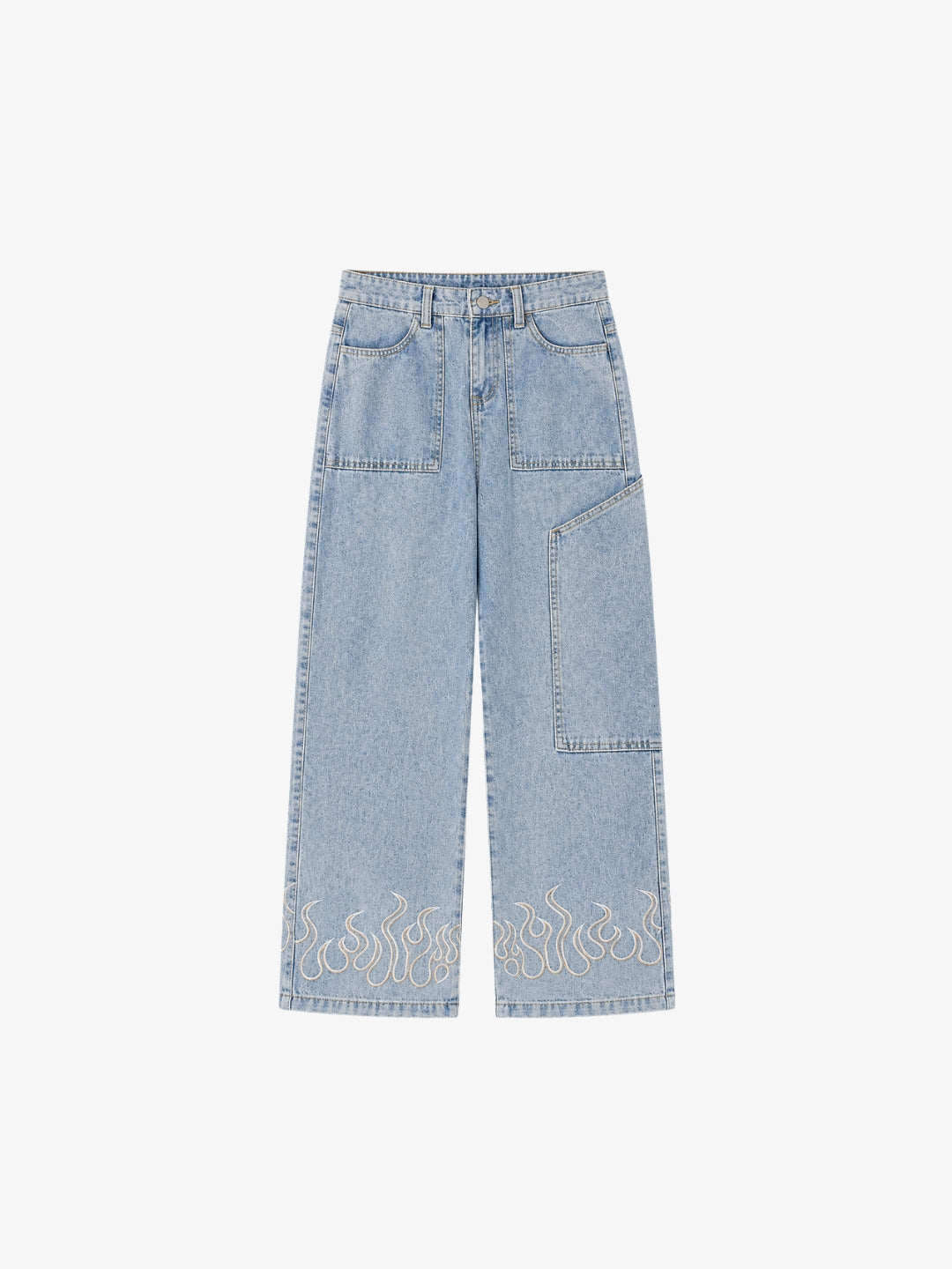 Blue flame jeans front view with utility pocket