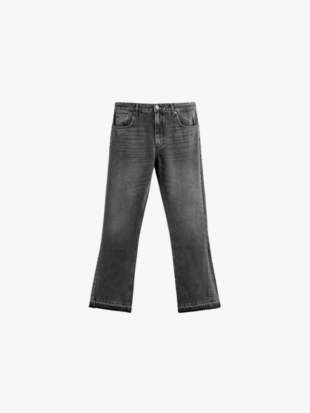 Charcoal washed flare jeans flat front view