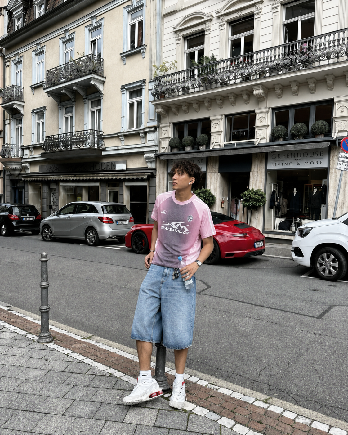 Maglia da calcio Signature rosa indossata streetwear Y2K in città