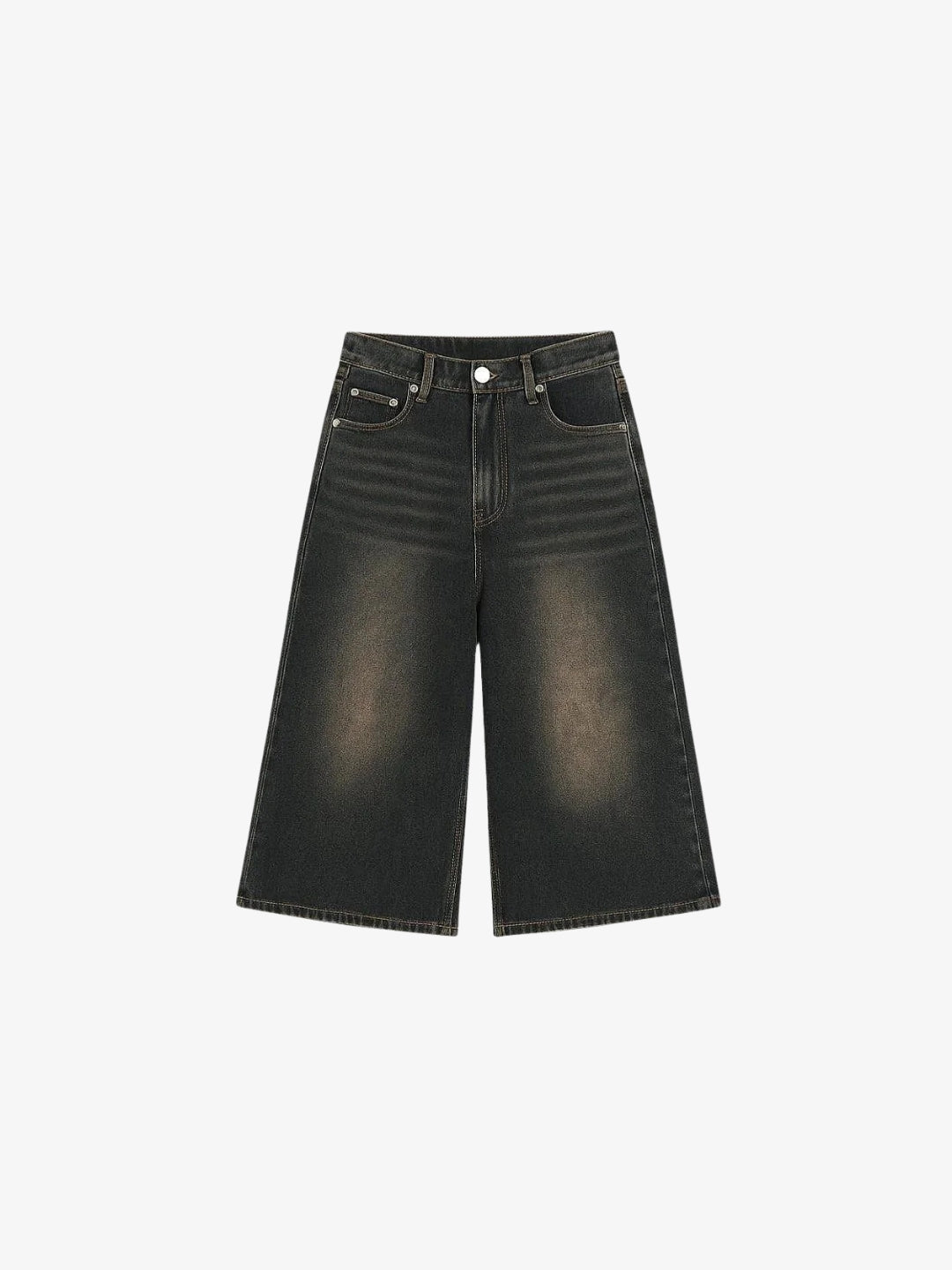 Jorts baggy en denim noir délavé vue de face