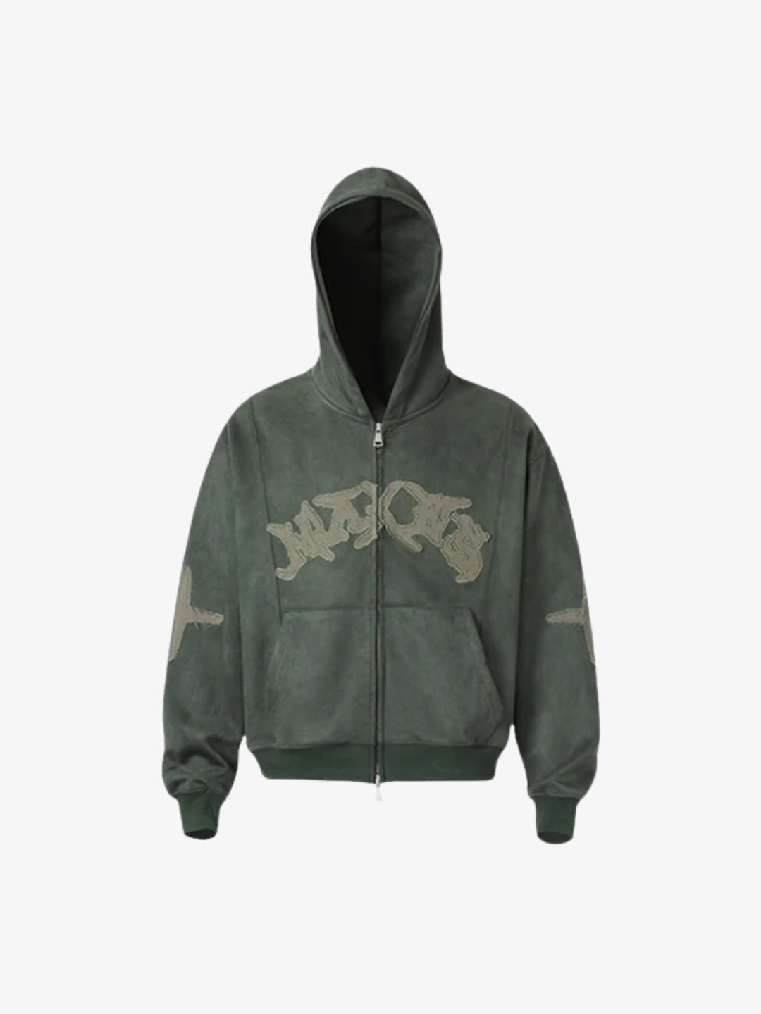Mørkegrøn Zip Hoodie Makes Y2K produktvisning forfra
