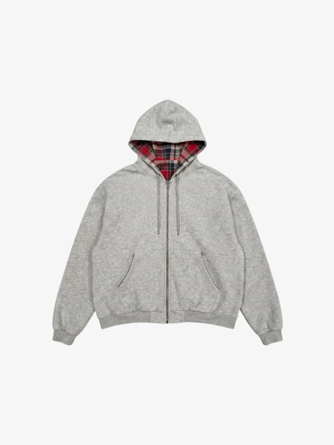 Sweat plaid réversible gris et rouge vue avant