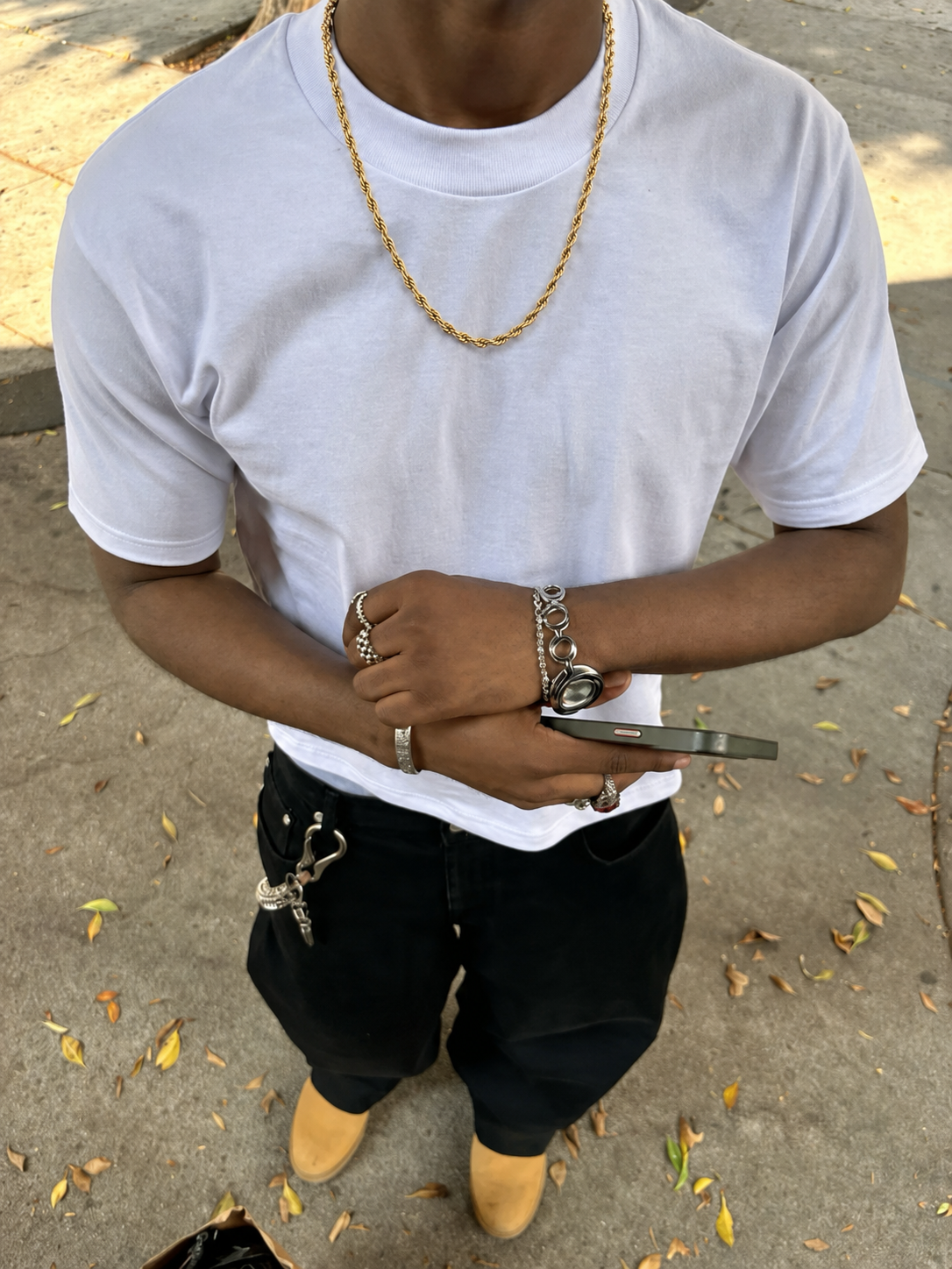 Gold Y2K rope necklace worn streetwear