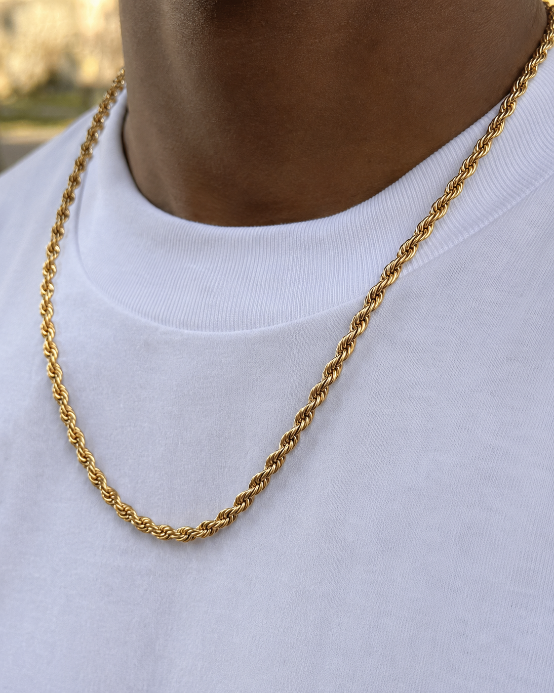 Gold Y2K rope necklace worn chain detail