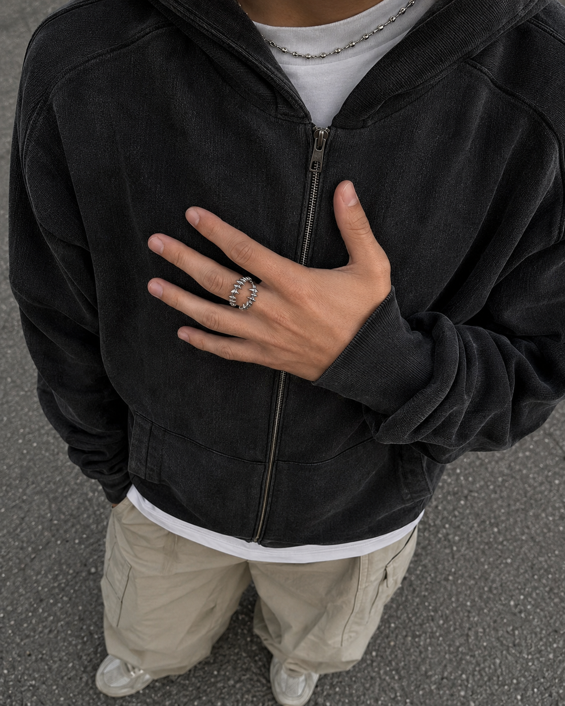 Silver Y2K tooth ring worn streetwear