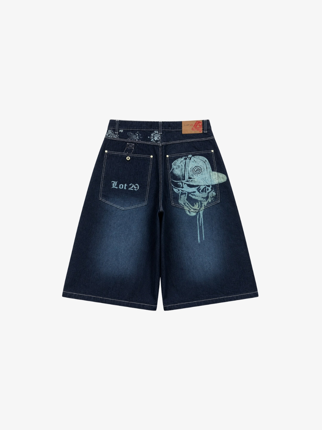 Jorts Skull de dos, imprimé crâne en casquette sur la poche arrière droite