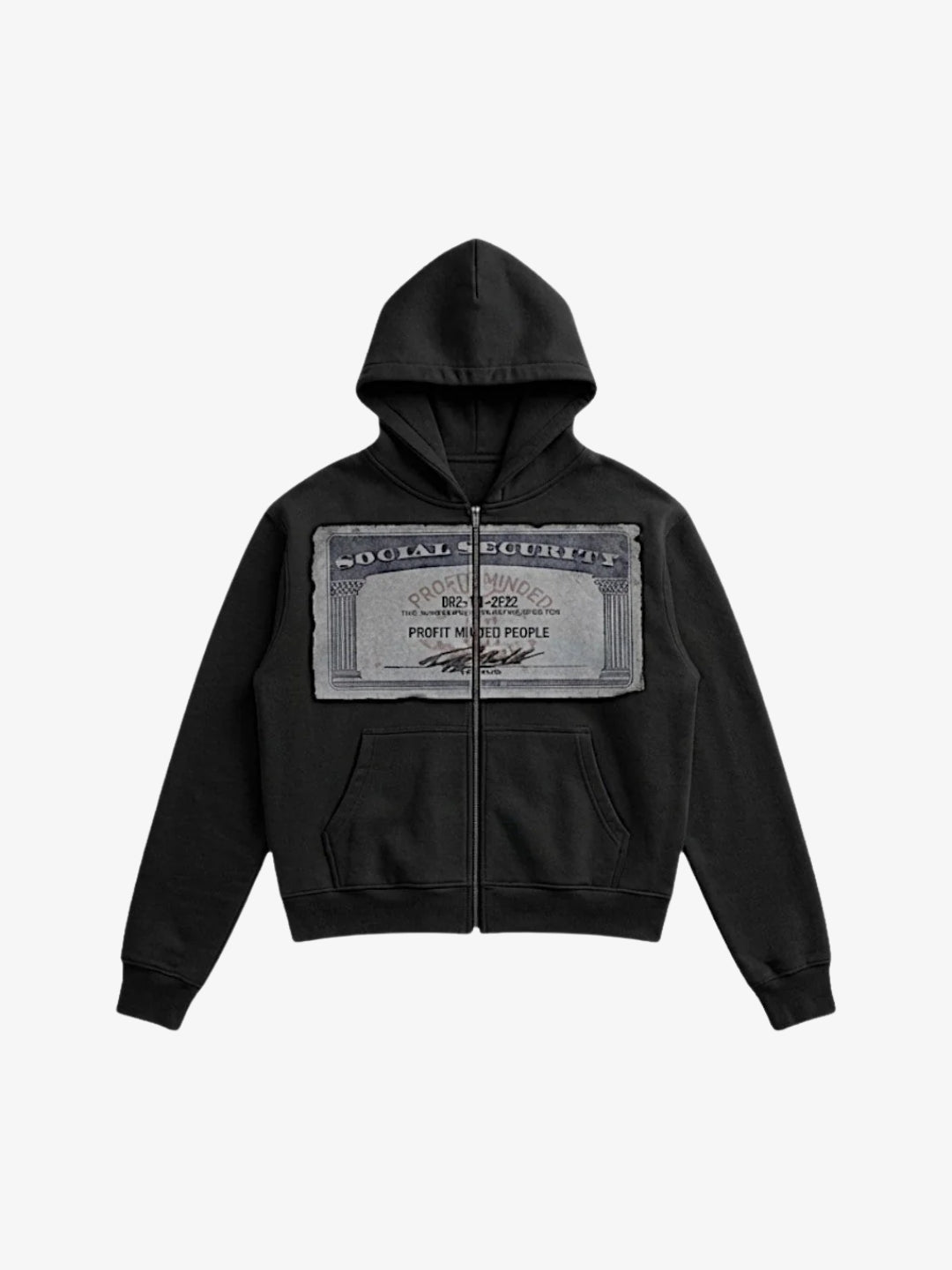 Black Social Security zip up hoodie Y2K front view