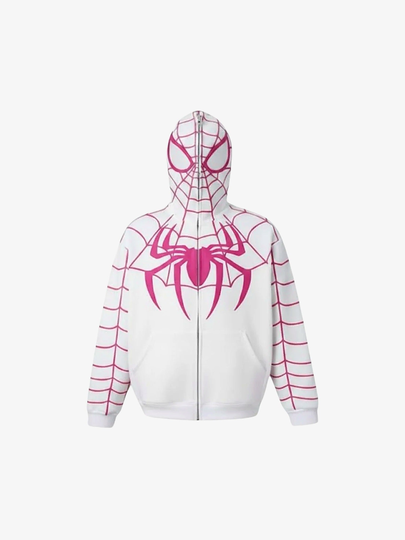 Full Zip Hoodie Spiderman white pink Y2K front view