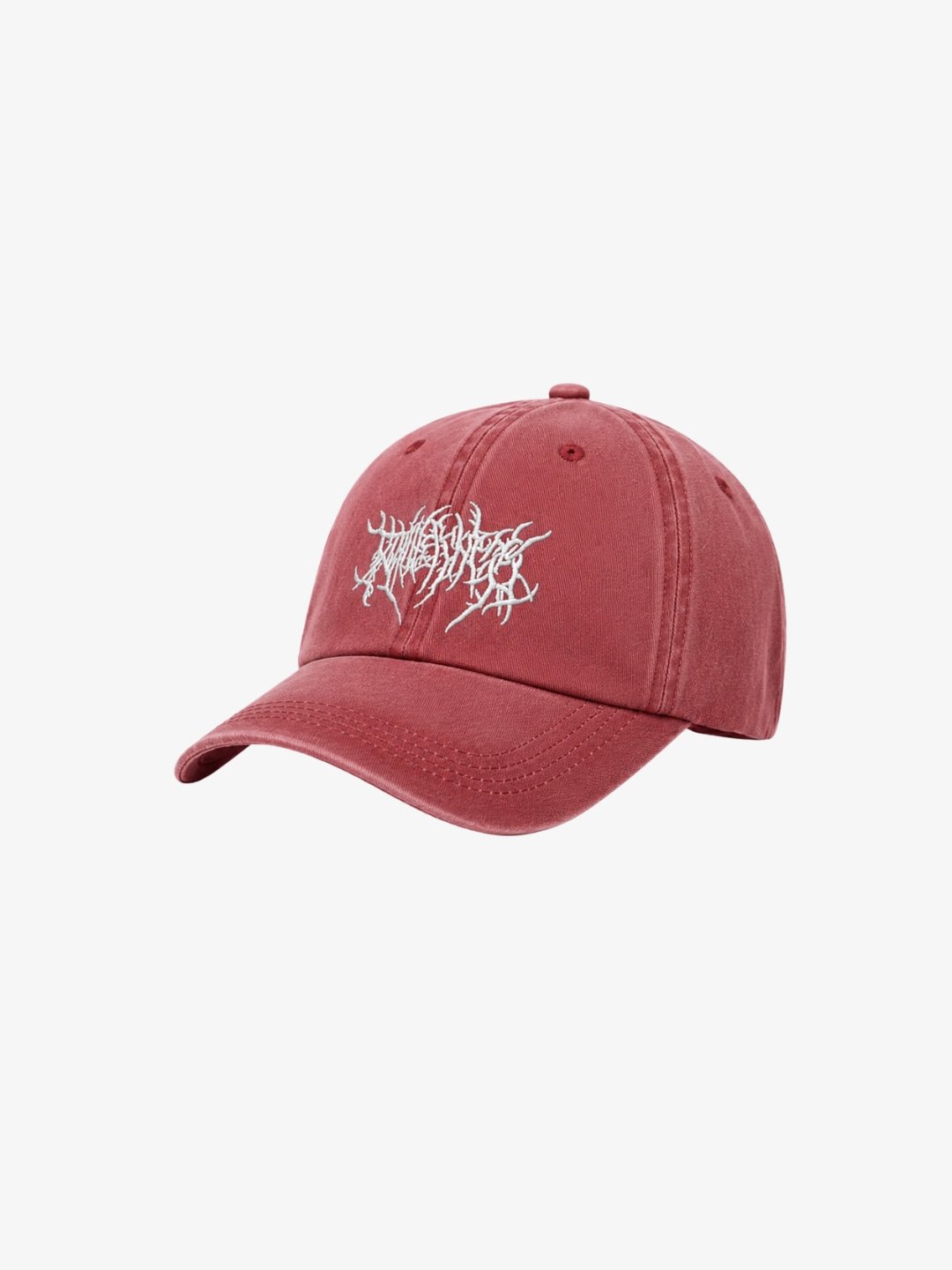 Casquette streetwear rouge délavée broderie graffiti vue avant