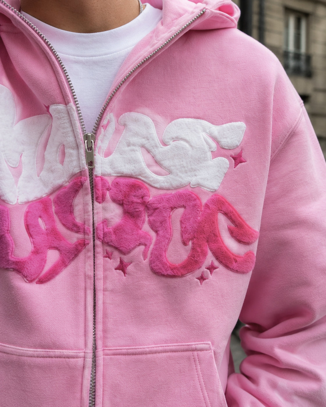 Zip-up hoodie Aesthetic side view with silhouette loose streetwear Y2K
