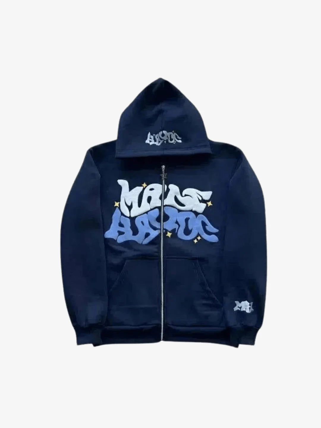Zip-up hoodie Y2K black Aesthetic shown in a streetwear product view