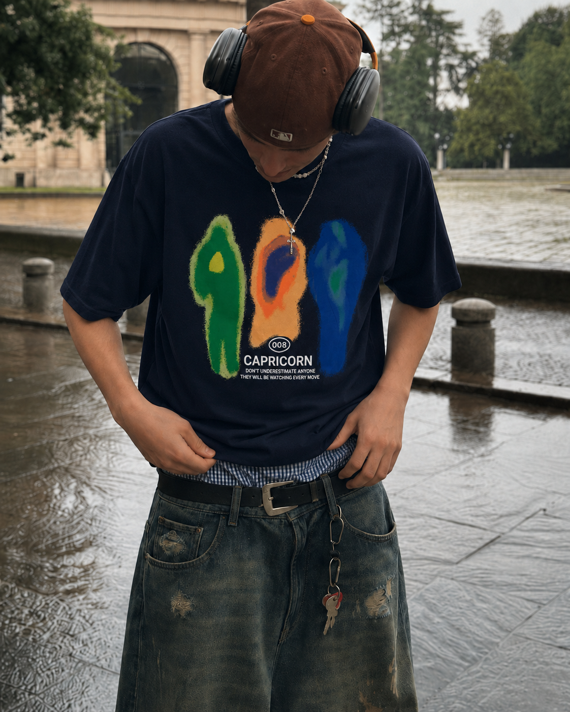 Détail imprimé thermique 008 du T-shirt Capricorn noir