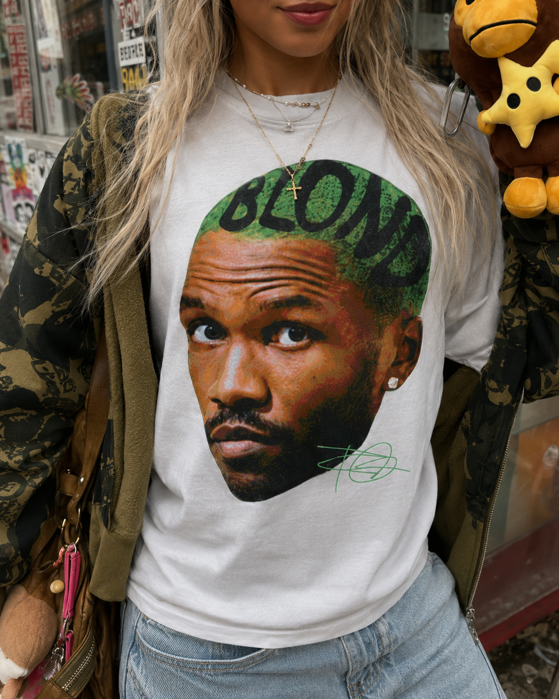Détail print portrait T-shirt Y2K Crazy Ocean Blanc - New York