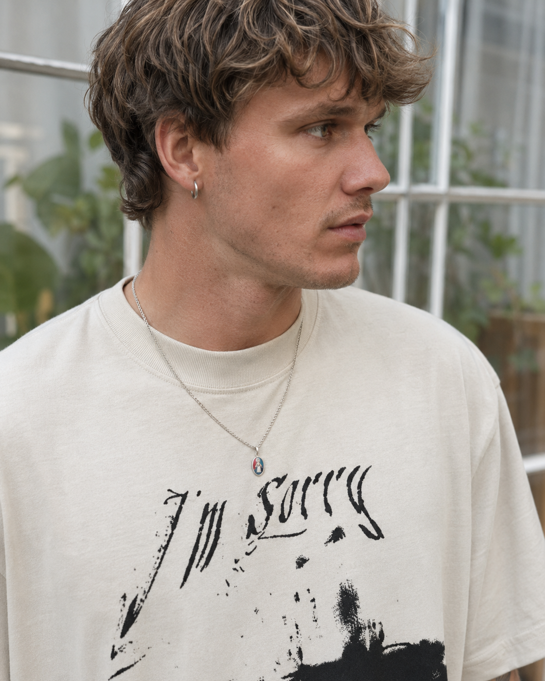 T-shirt Im Sorry Y2K écru détail texte calligraphie gothique