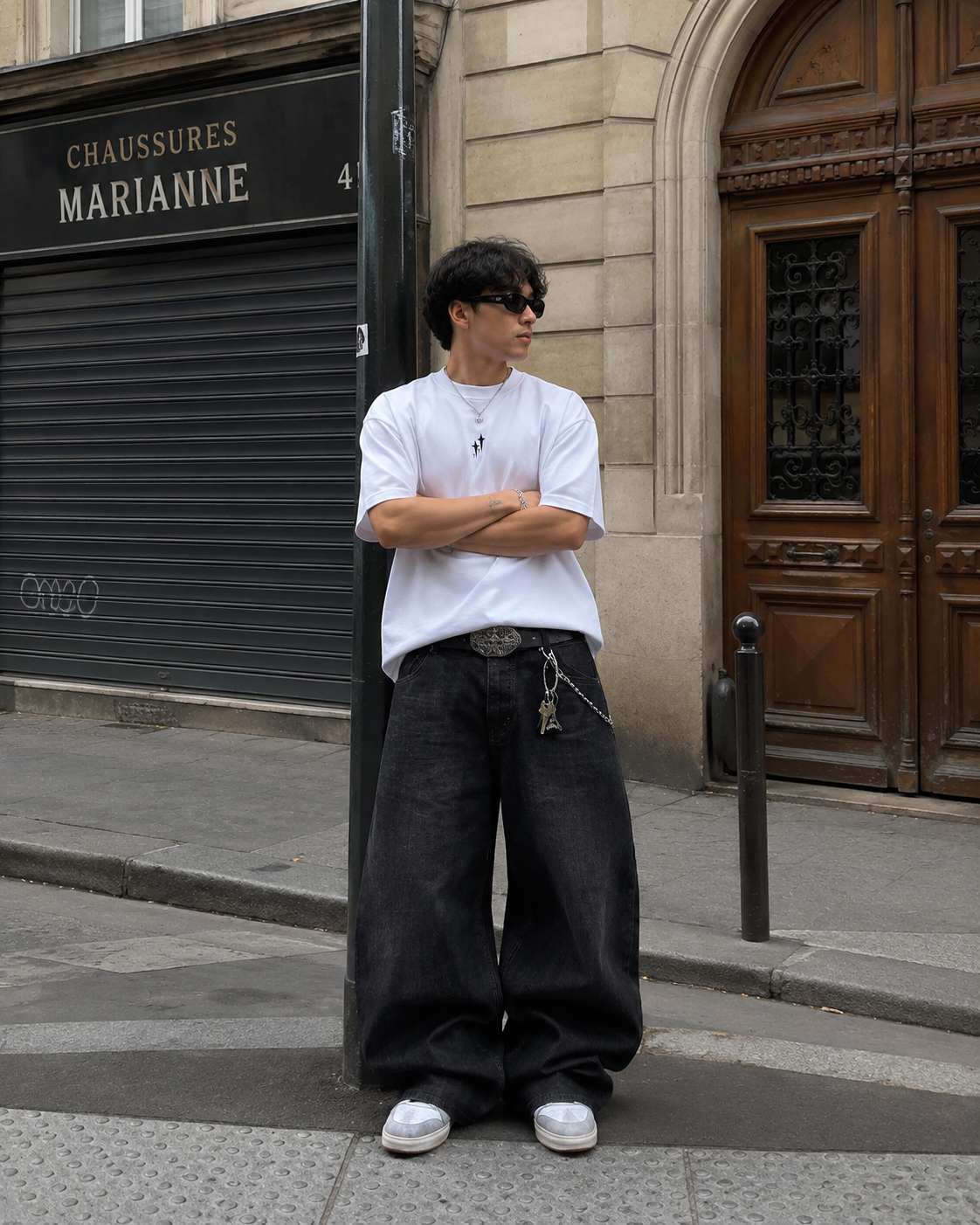 T-shirt Etoiles Styrn Blanc - look complet porté Paris