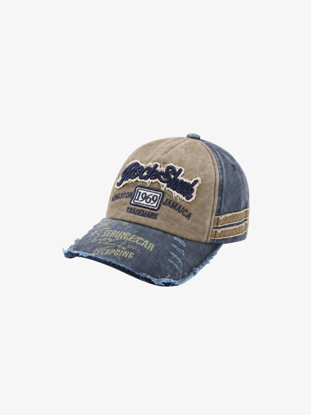 Casquette vintage beige et bleue à broderie 1969 vue avant