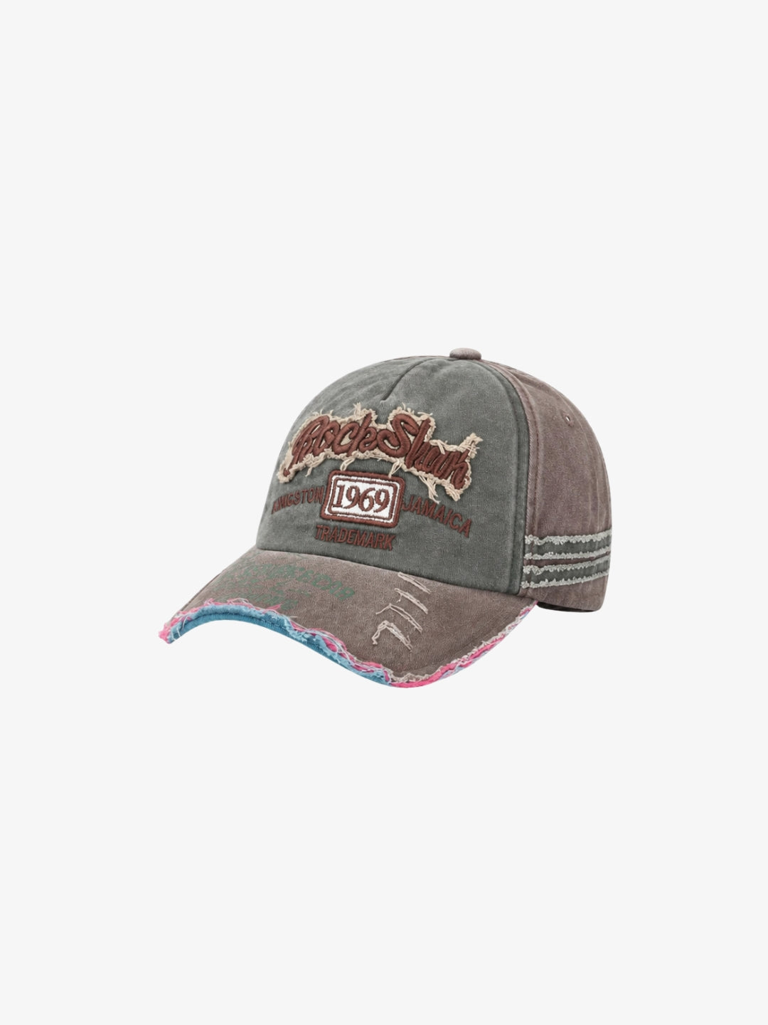 Casquette vintage marron et mauve à broderie 1969 vue avant