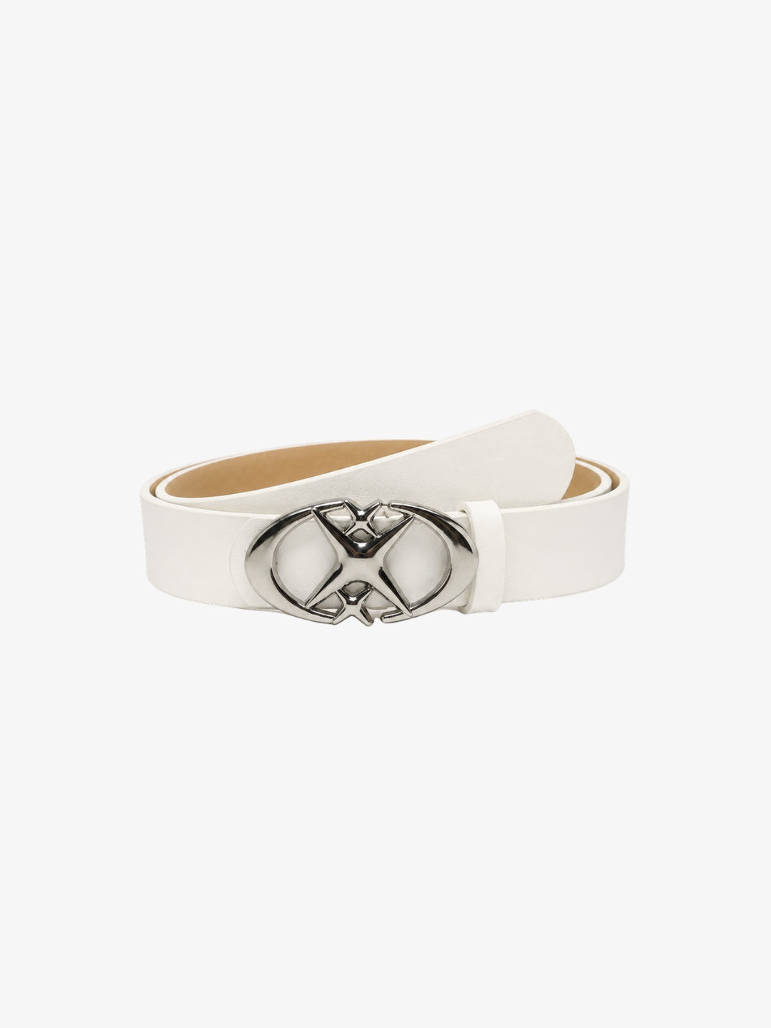 White Y2K belt metal buckle front view