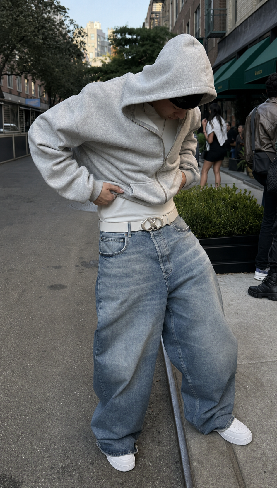 White Y2K belt worn streetwear angled view