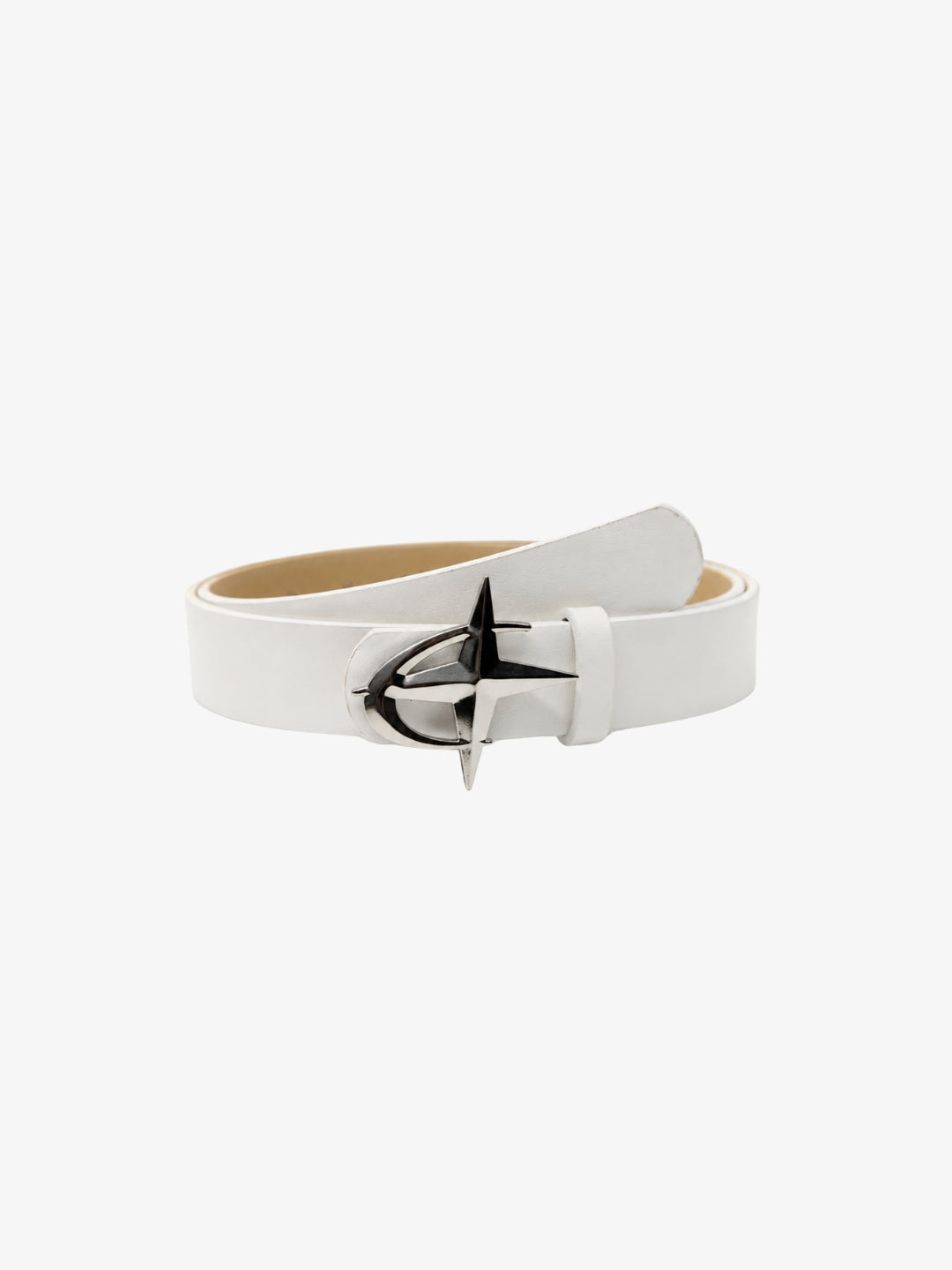White Y2K star belt metal buckle front view