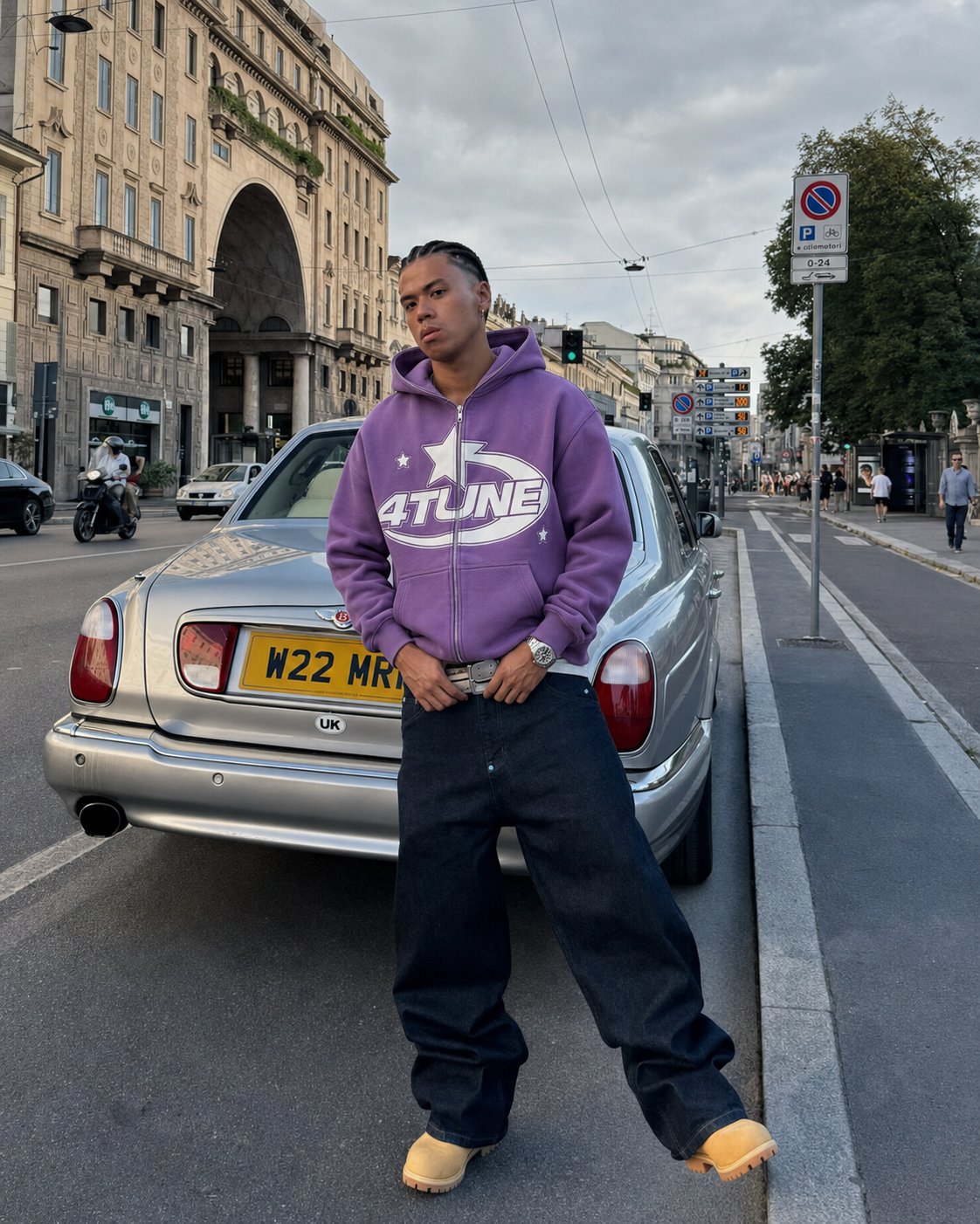 Full Zip 4Tune violet porté streetwear Y2K vue avant