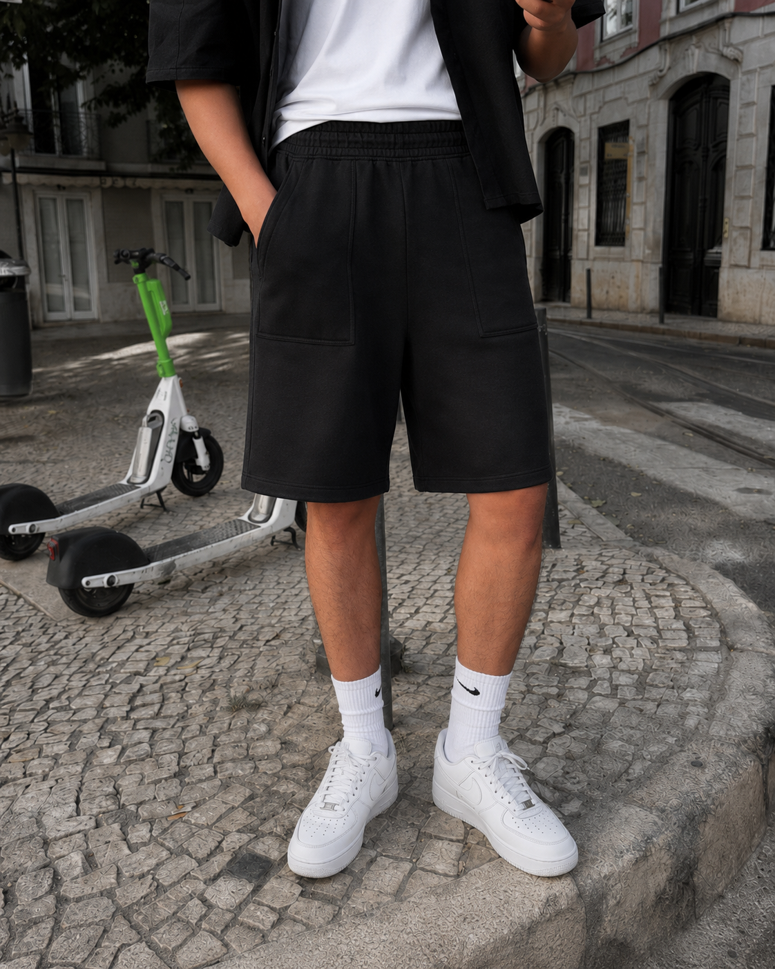 Short baggy coton noir Y2K détail coupe et poches