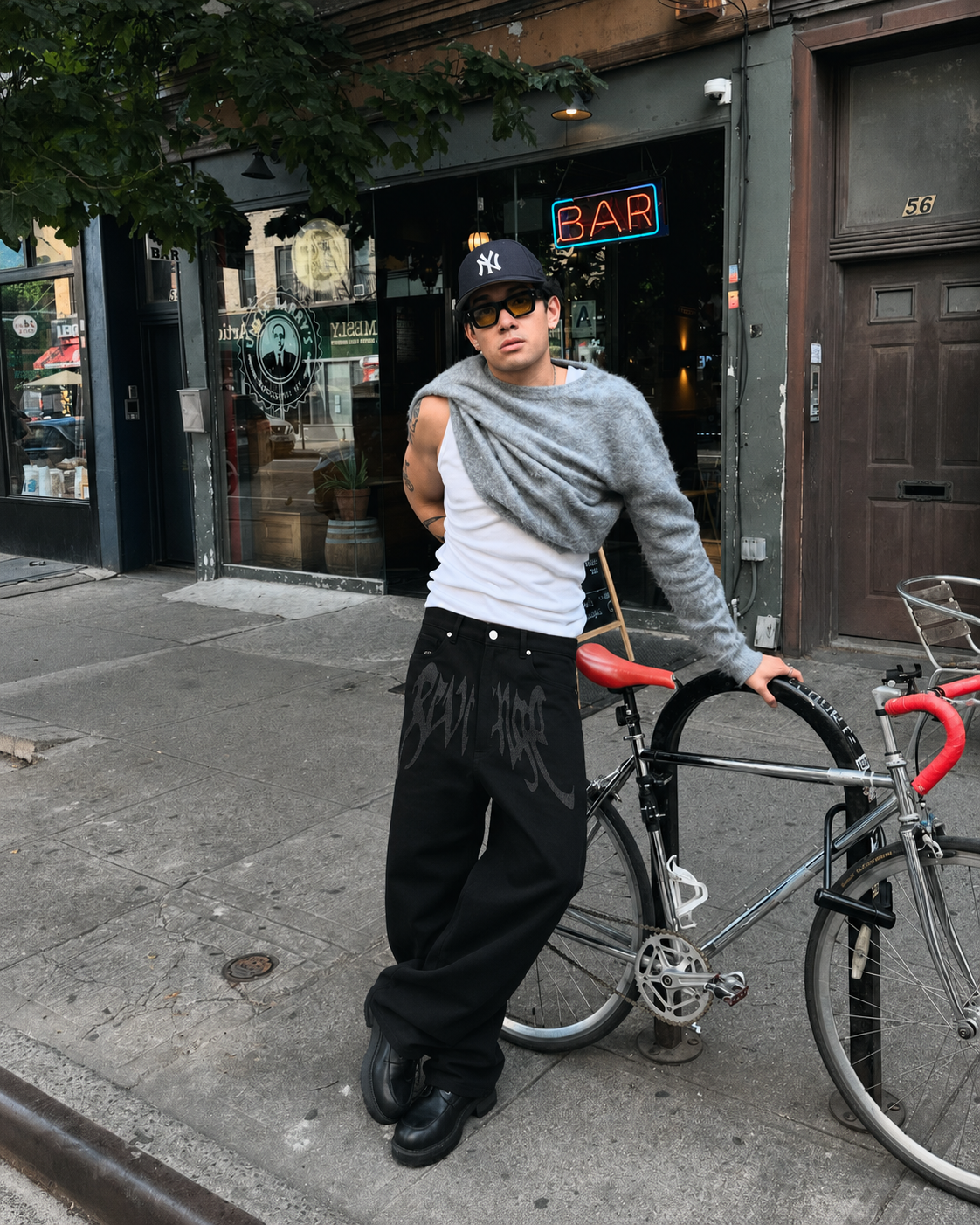 Black aesthetic jeans worn streetwear with baggy fit