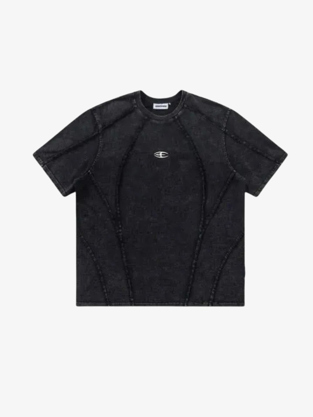 Black patchwork Y2K T-shirt front view