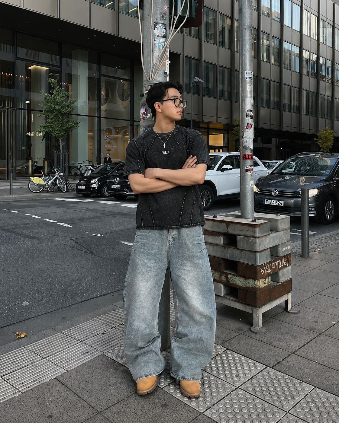 Black patchwork T-shirt worn streetwear Y2K