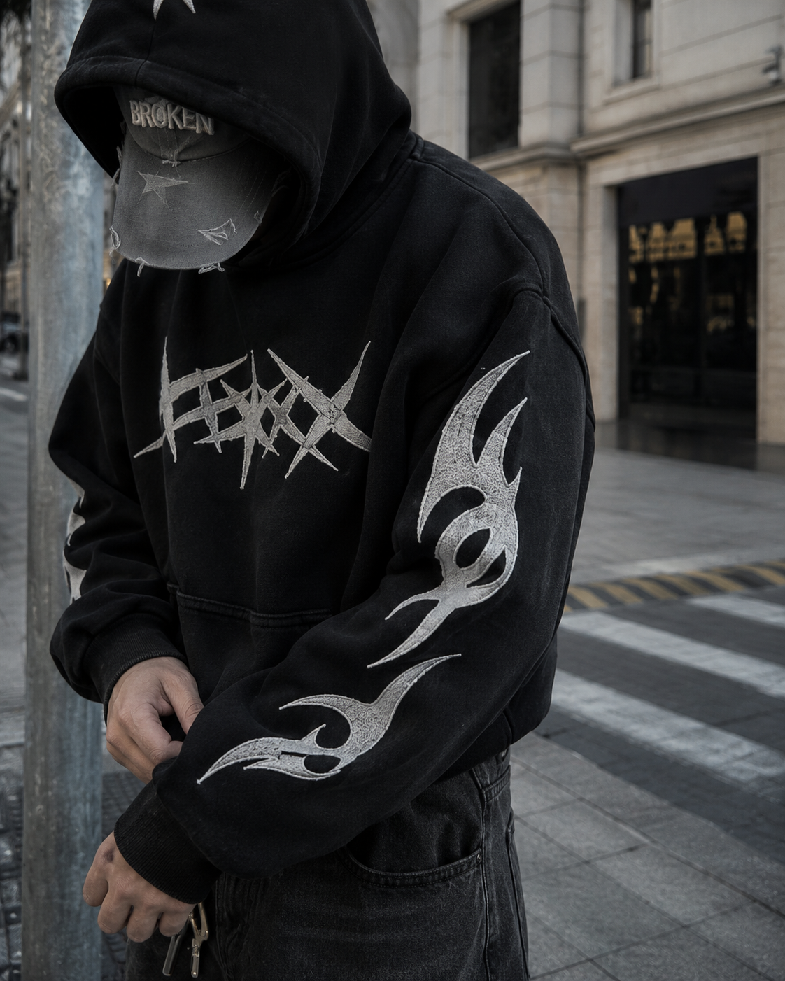 Black star hoodie sleeve tribal detail