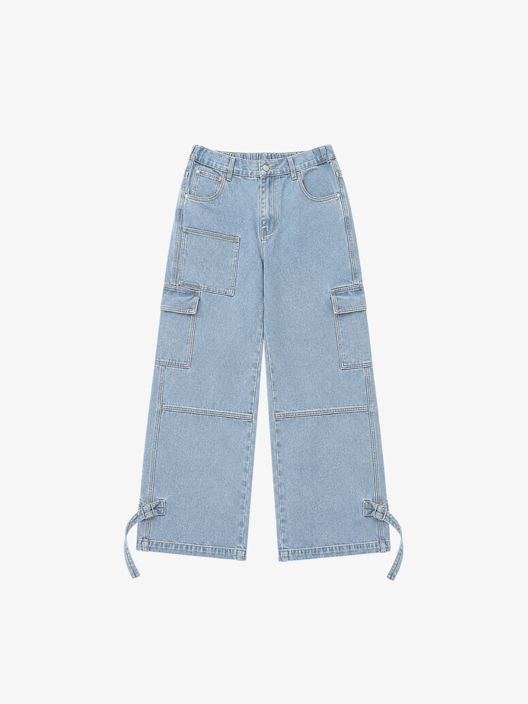 Light blue Y2K strap cargo pants front view pockets