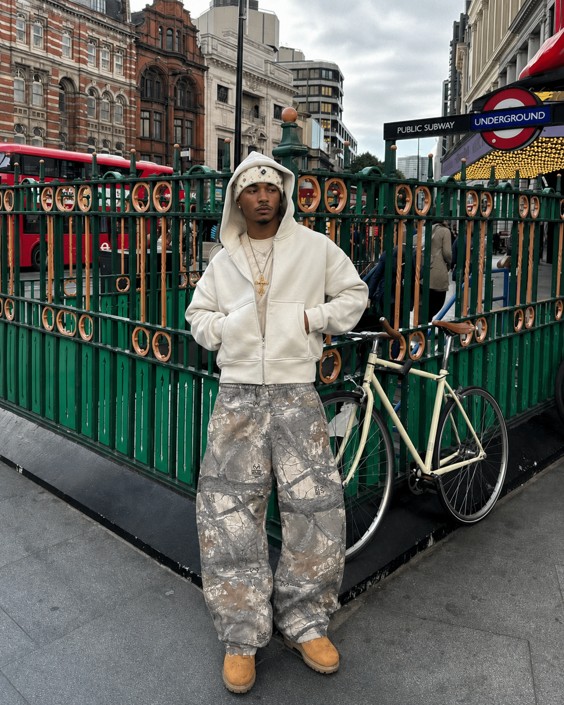 Grey camo sweatpants worn streetwear wide fit