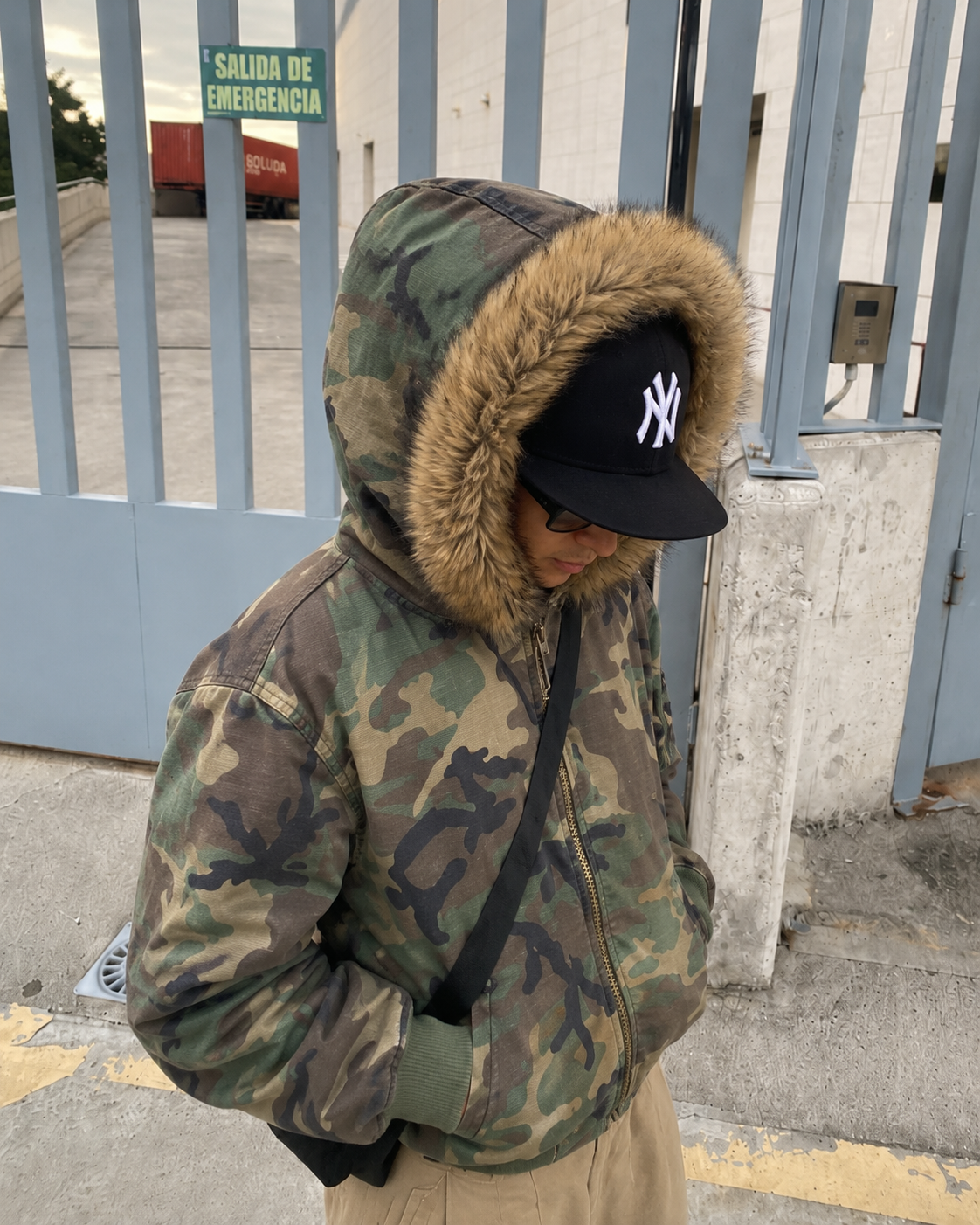 Camouflage jacket hood detail side profile