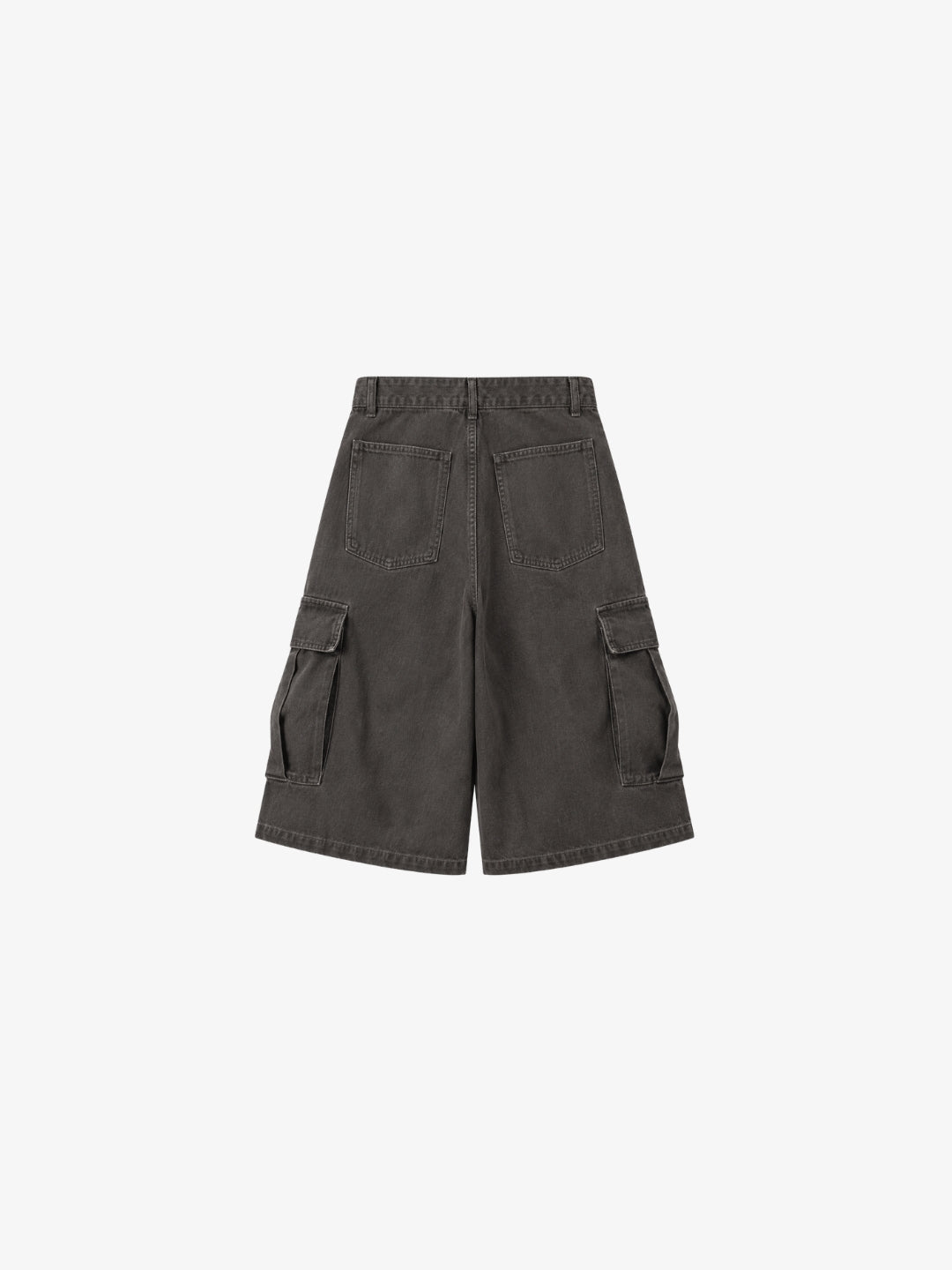 Jorts cargo gris anthracite vue de dos sur fond blanc, poches arrière visibles