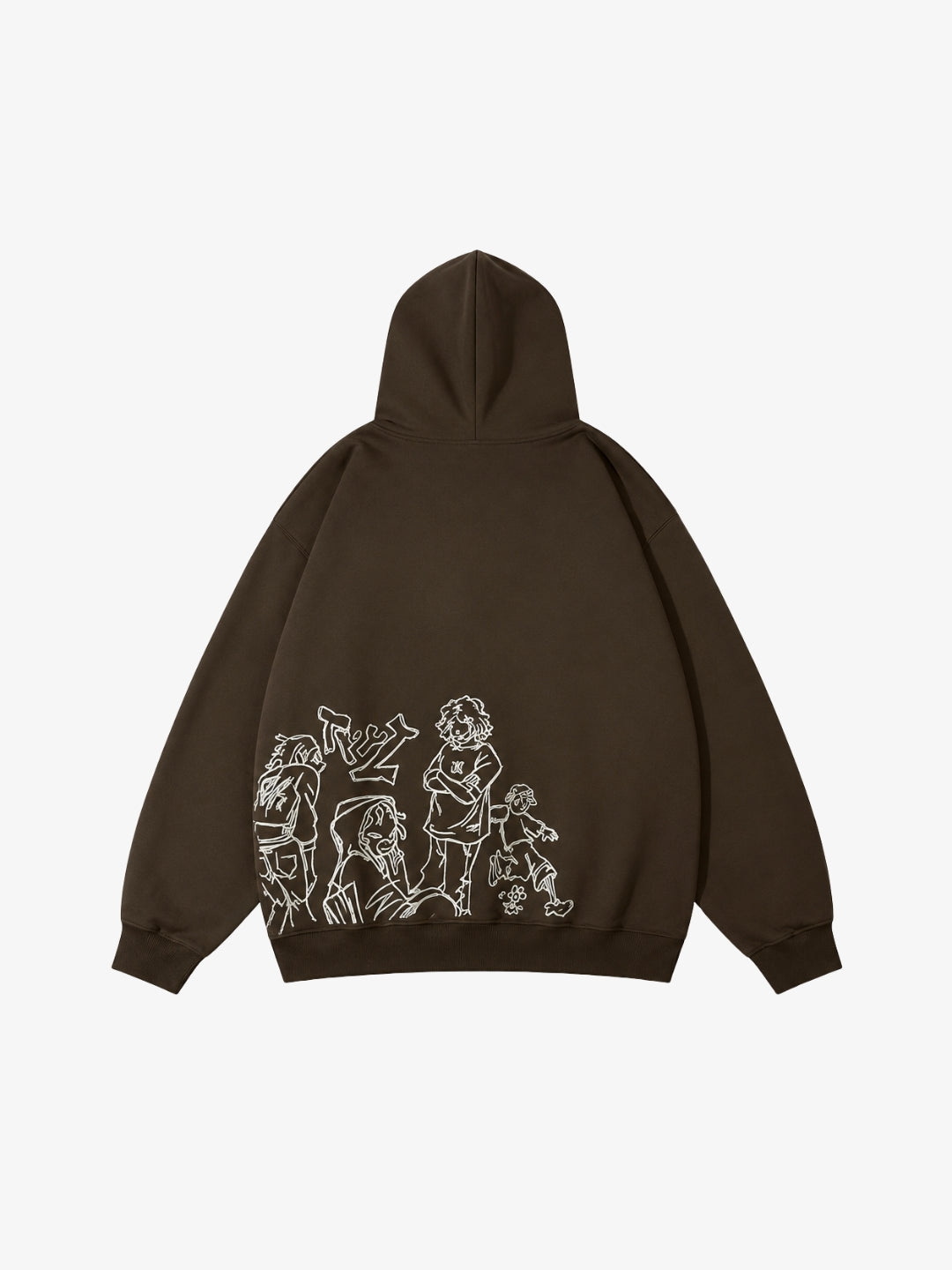 Brown oversized cartoon hoodie back view